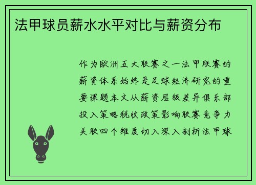 法甲球员薪水水平对比与薪资分布